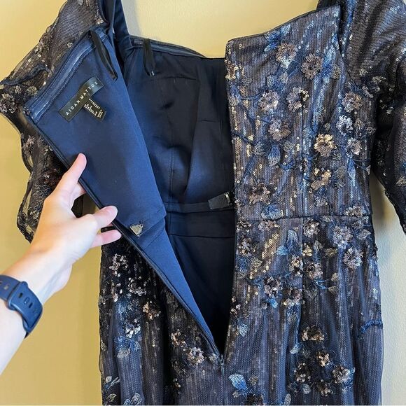 Aidan Mattox Blue Sequin Off the Shoulder Dress Gown Long 6 - Picture 11 of 15